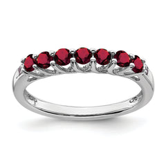 10k White Gold Created Ruby and Diamond 7-stone Ring