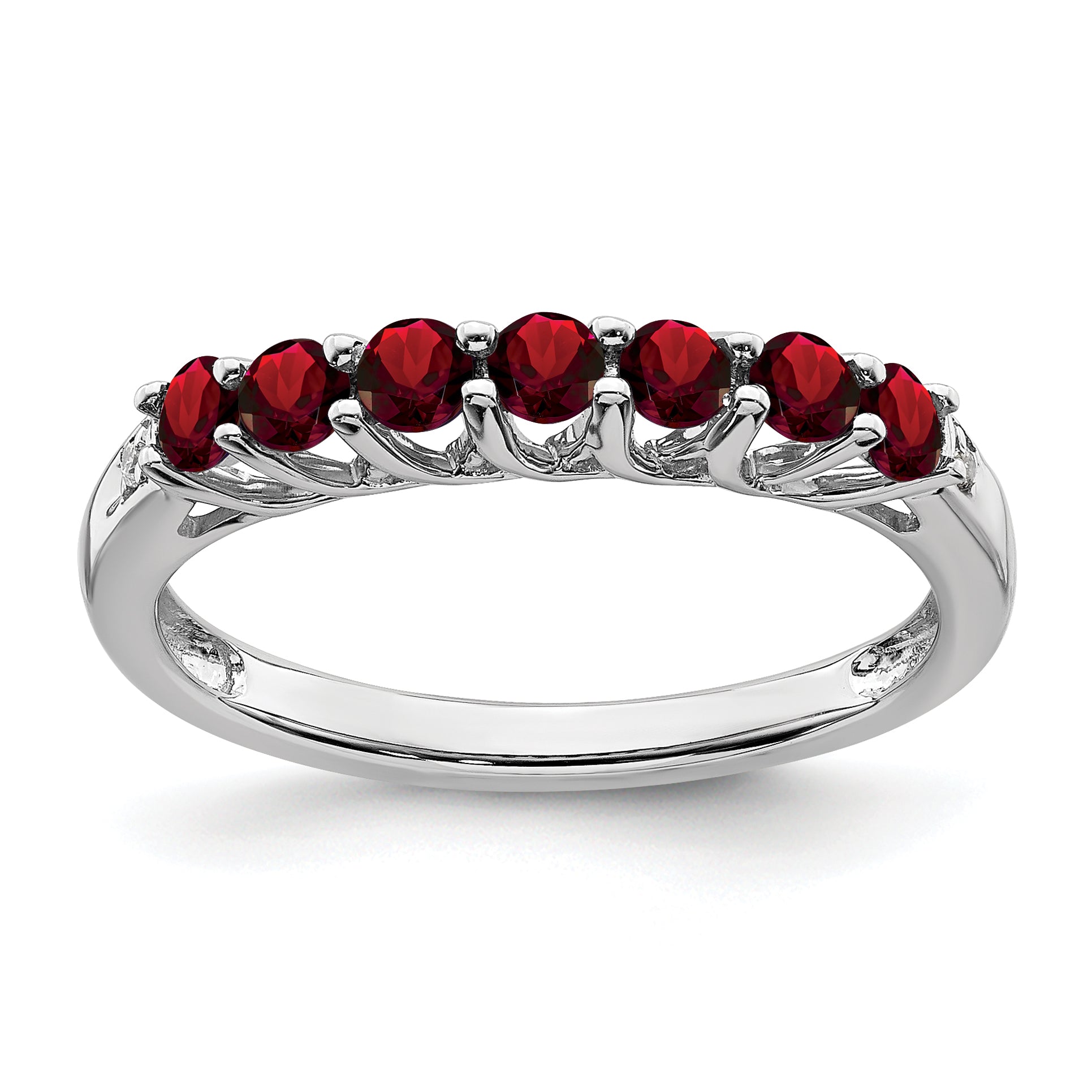 Sterling Silver Rhodium-plated Garnet and Diamond Ring