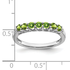 10k White Gold Peridot and Diamond 7-stone Ring