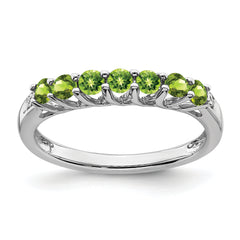 10k White Gold Peridot and Diamond 7-stone Ring