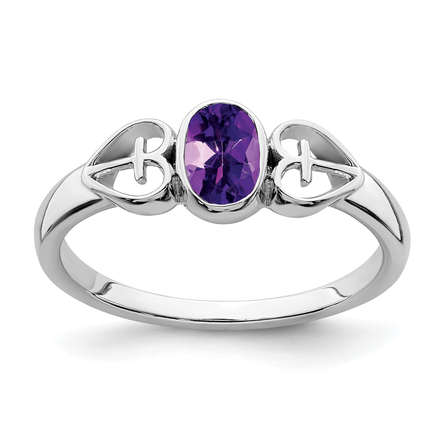 Sterling Silver Rhodium-plated Amethyst Ring