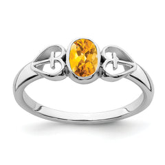 Sterling Silver Rhodium-plated Citrine Ring