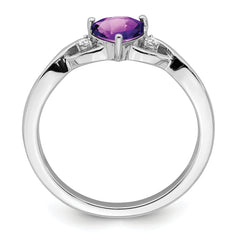 Sterling Silver Rhodium-plated Amethyst and Diamond Ring