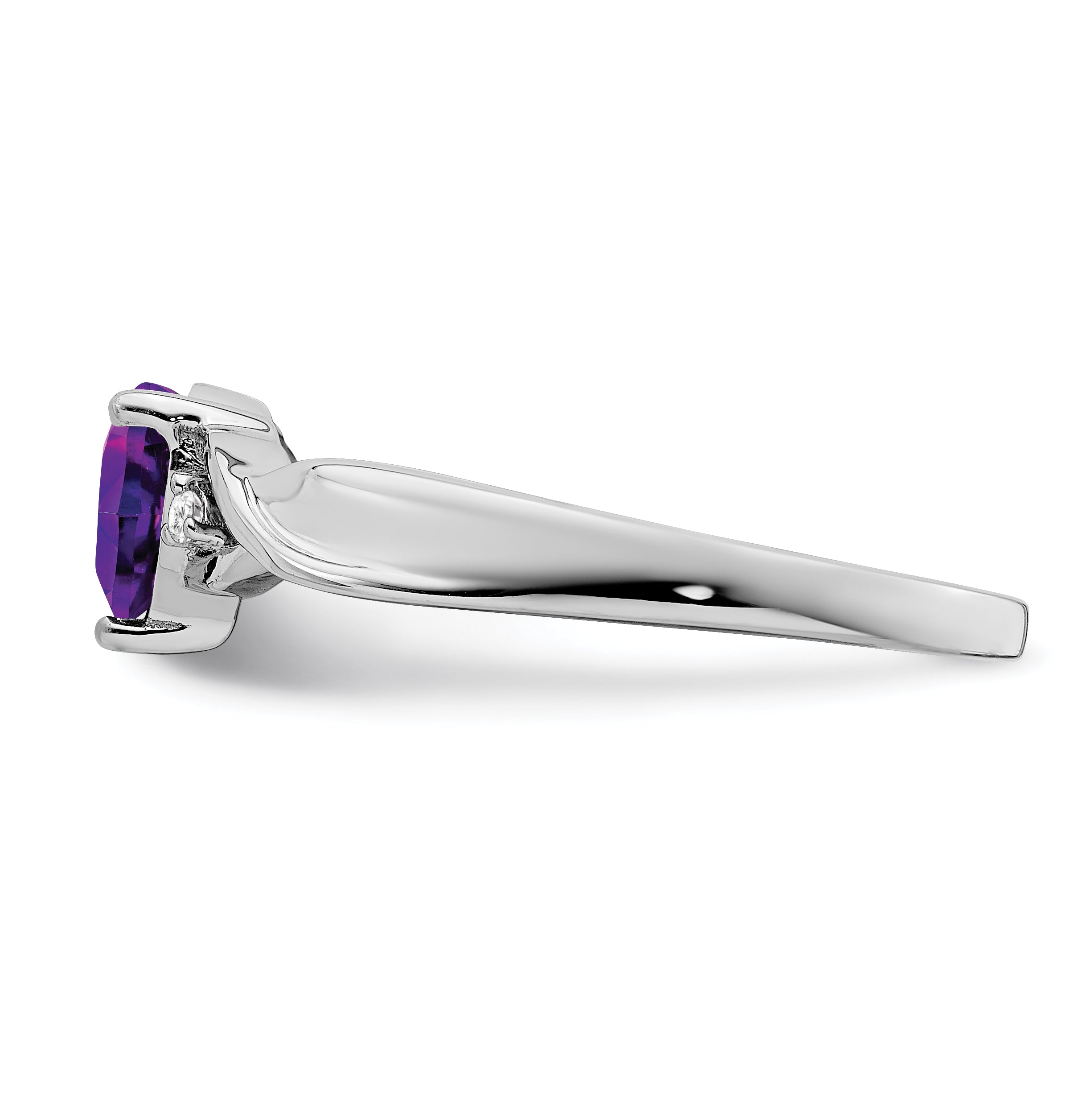 Sterling Silver Rhodium-plated Amethyst and Diamond Ring