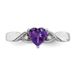 Sterling Silver Rhodium-plated Amethyst and Diamond Ring