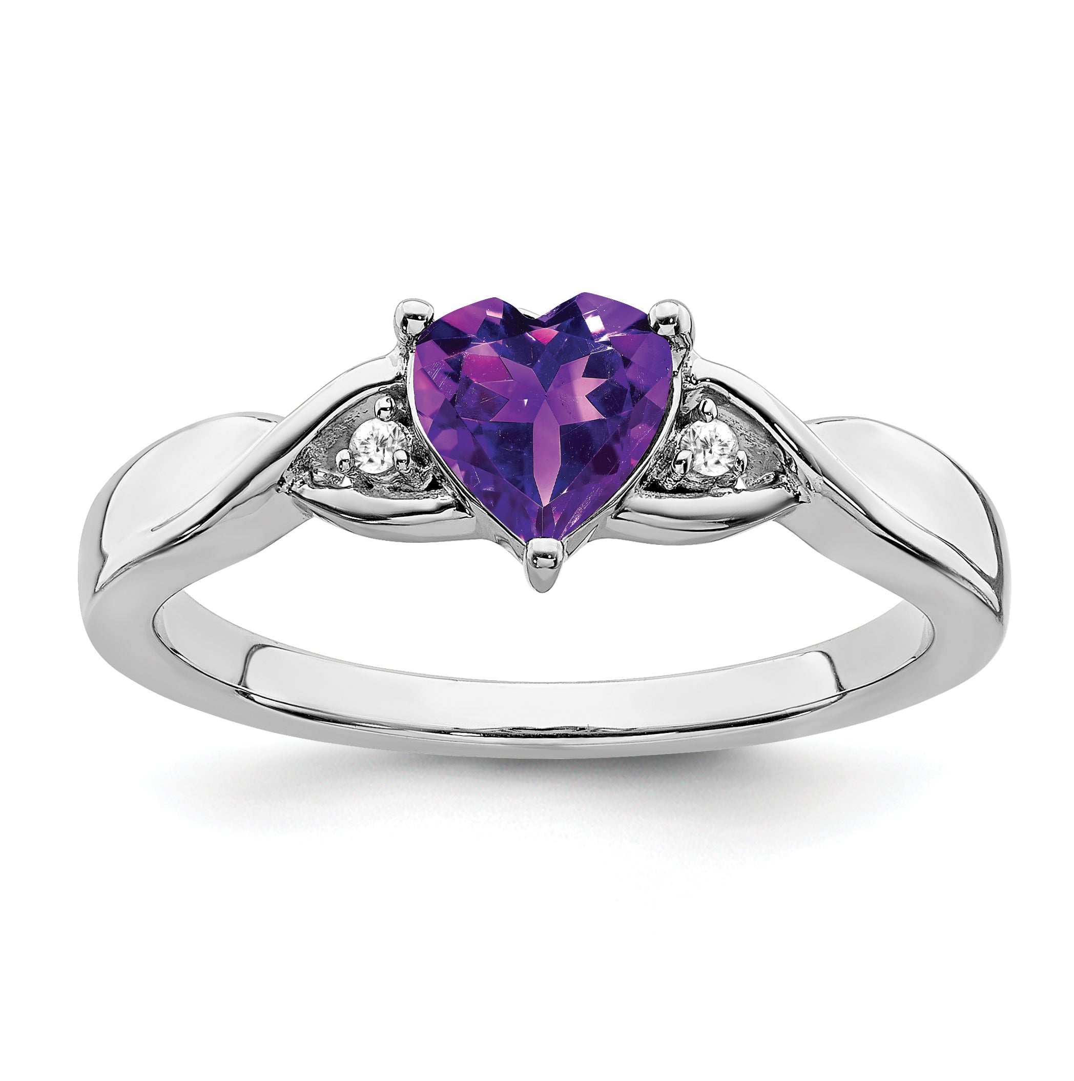 Sterling Silver Rhodium-plated Amethyst and Diamond Ring