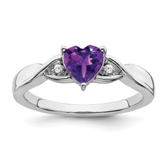 Sterling Silver Rhodium-plated Amethyst and Diamond Ring