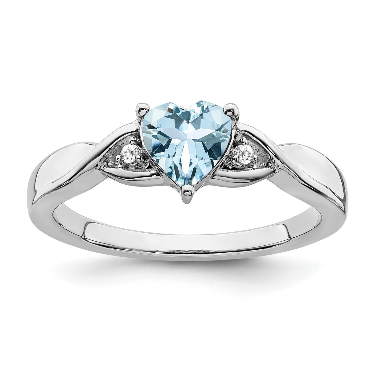 Sterling Silver Rhodium-plated Aquamarine and Diamond Ring