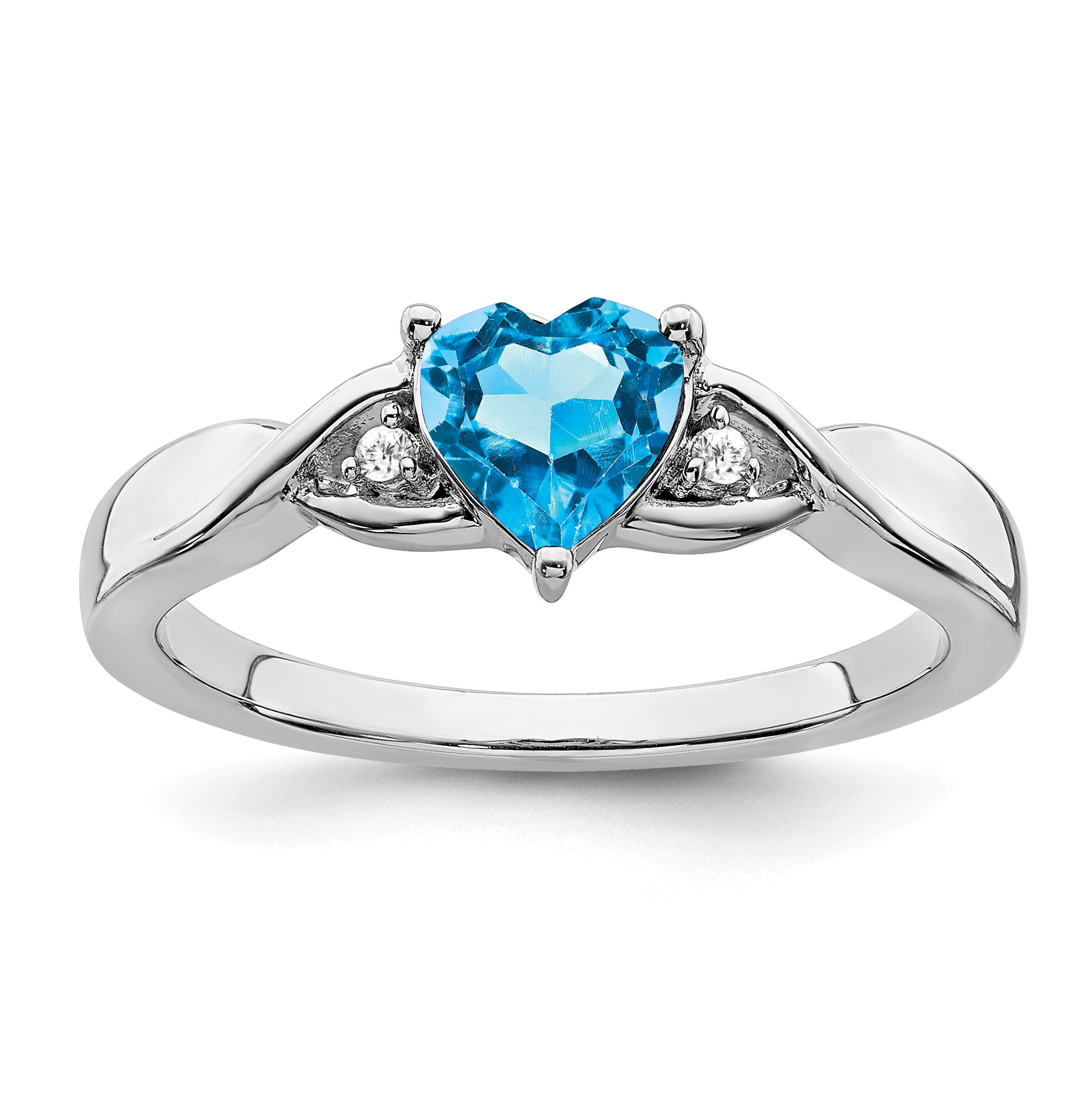 Sterling Silver Rhodium-plated Blue Topaz and Diamond Ring