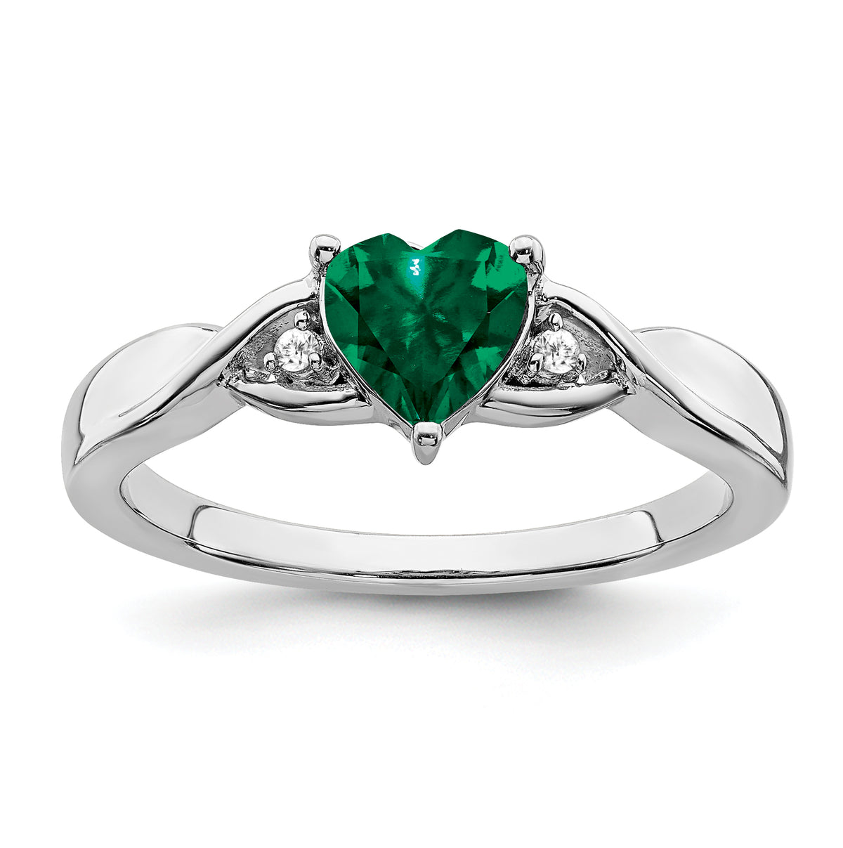 Sterling Silver Rhodium-plated Created Emerald and Diamond Ring