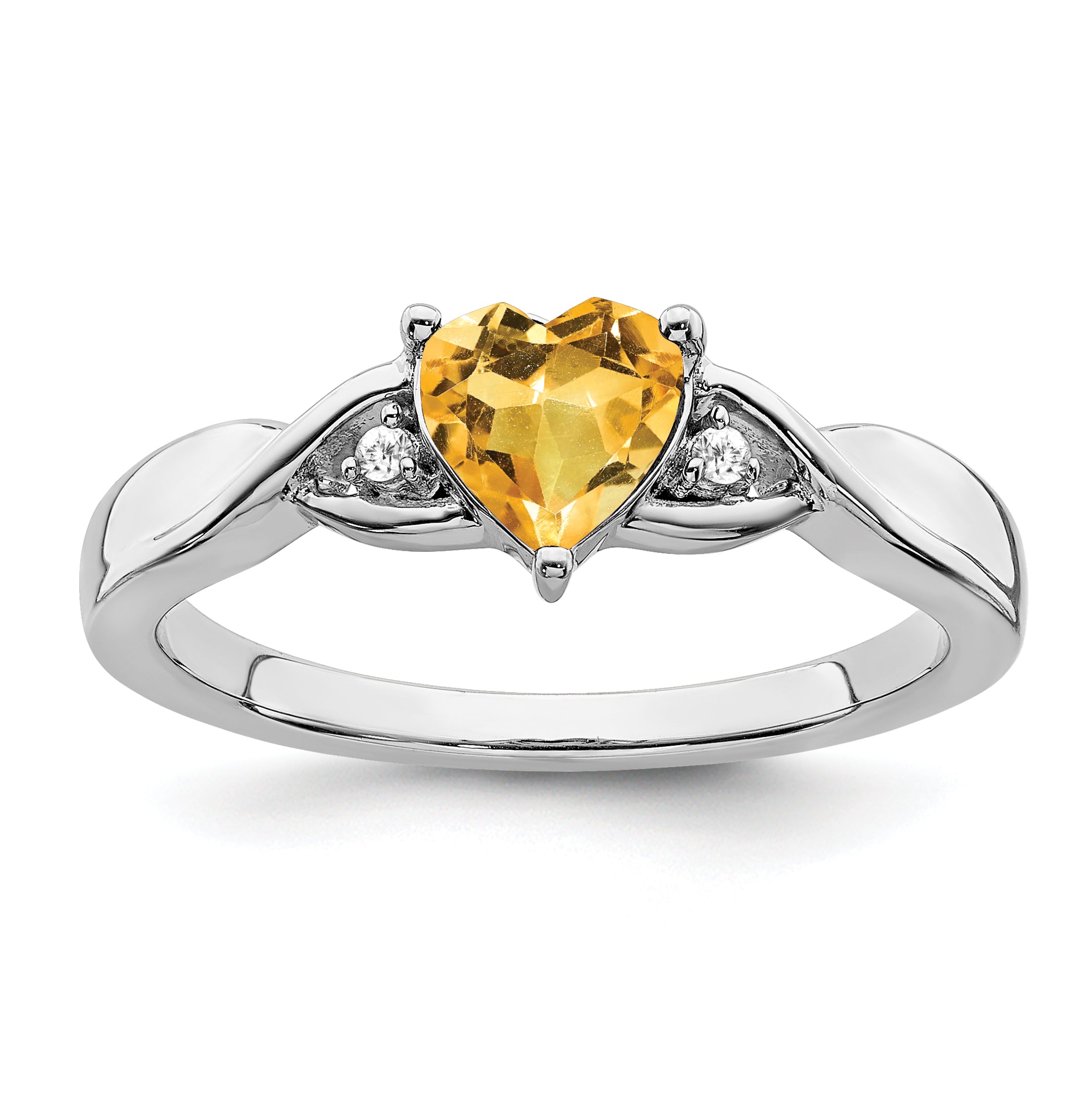 Sterling Silver Rhodium-plated Citrine and Diamond Ring