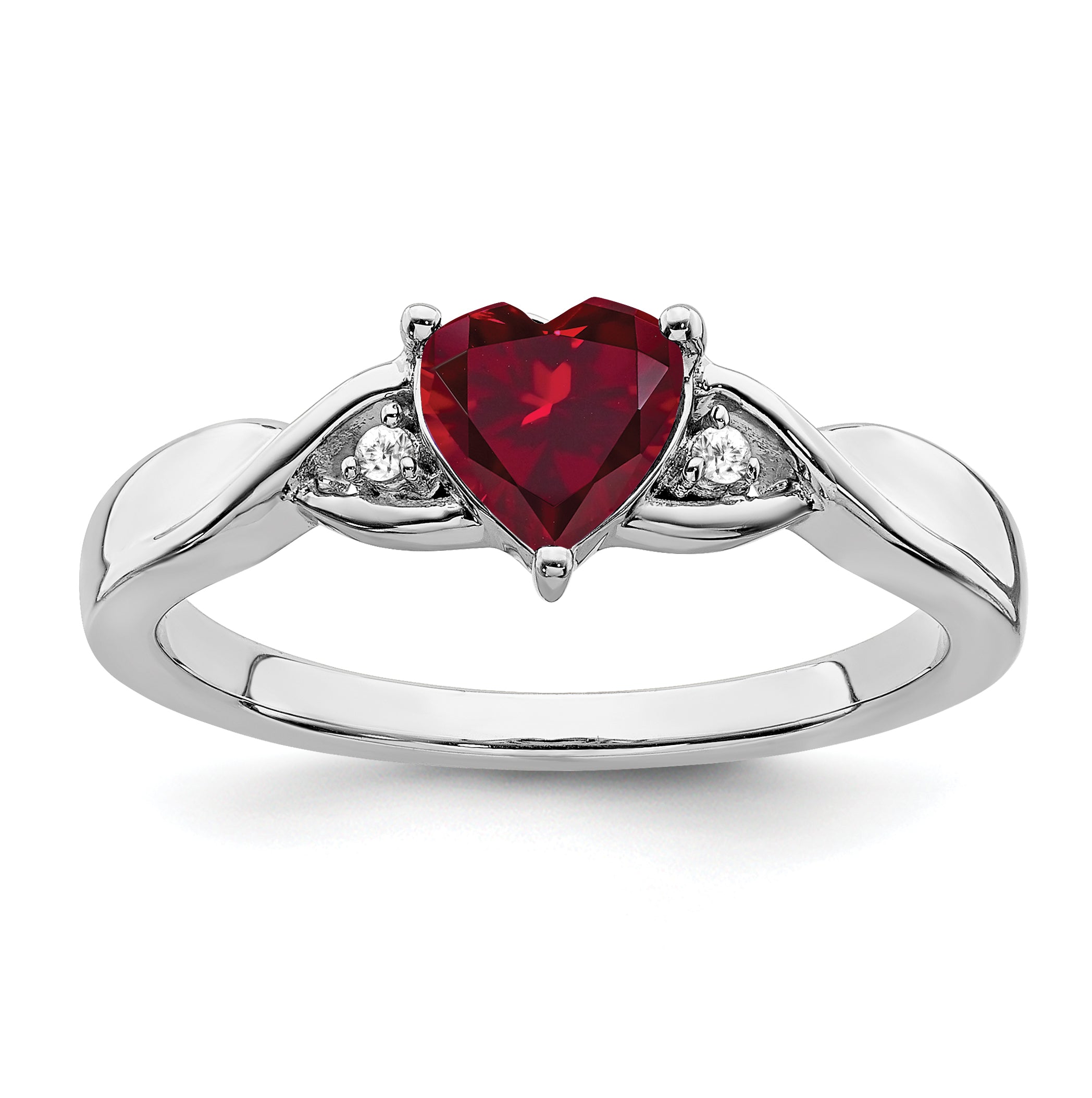 Sterling Silver Rhodium-plated Created Ruby and Diamond Ring