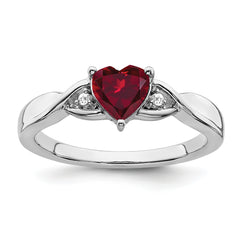 Sterling Silver Rhodium-plated Created Ruby and Diamond Ring