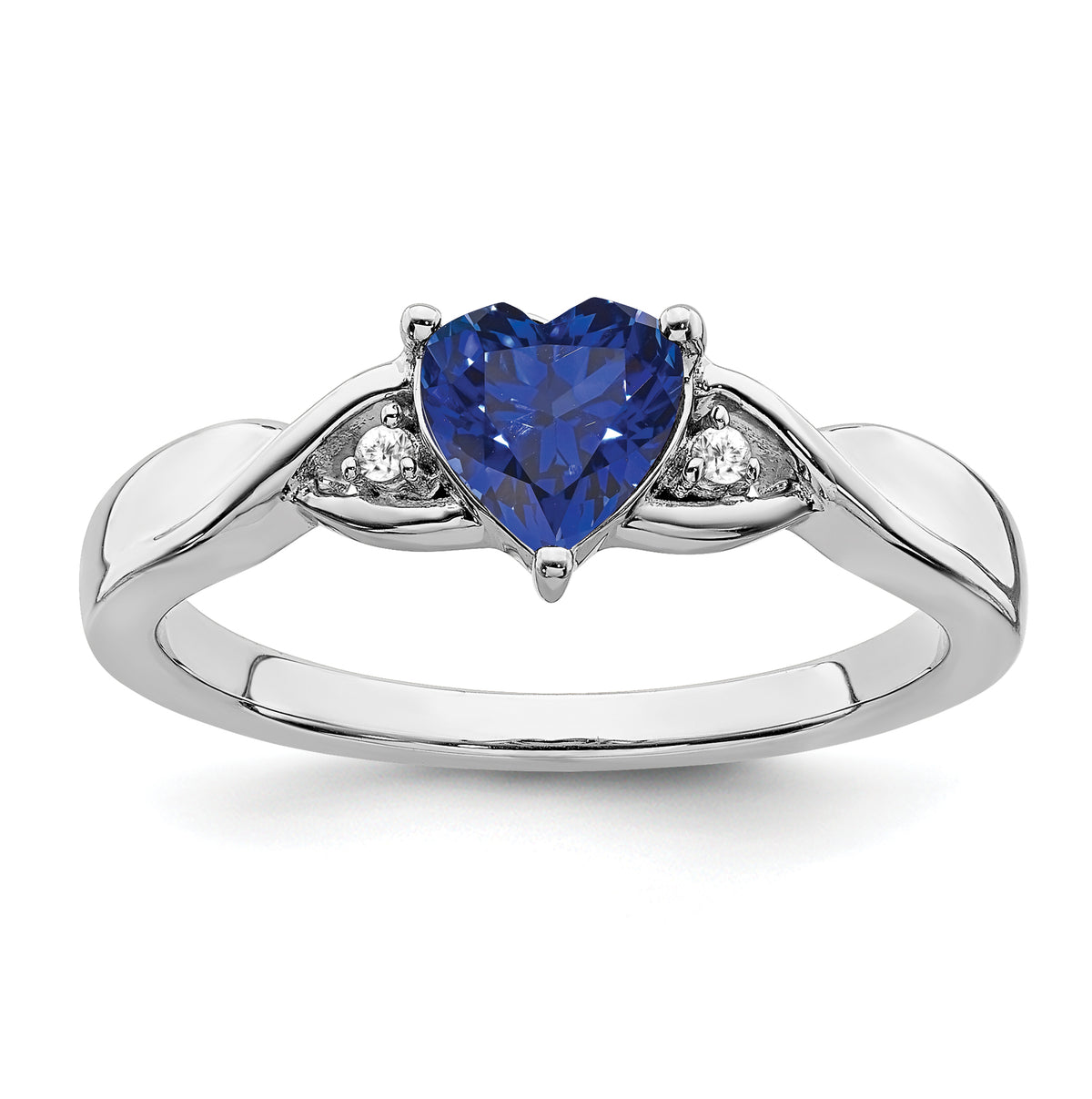 Sterling Silver Rhodium-plated Created Sapphire and Diamond Ring