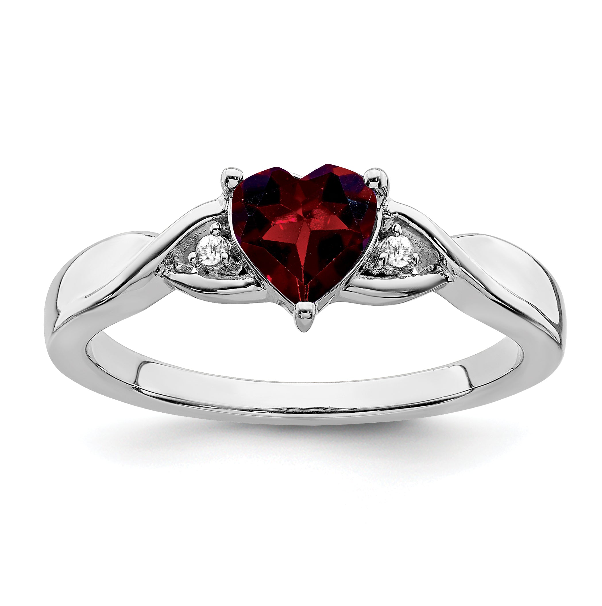 Sterling Silver Rhodium-plated Garnet and Diamond Ring