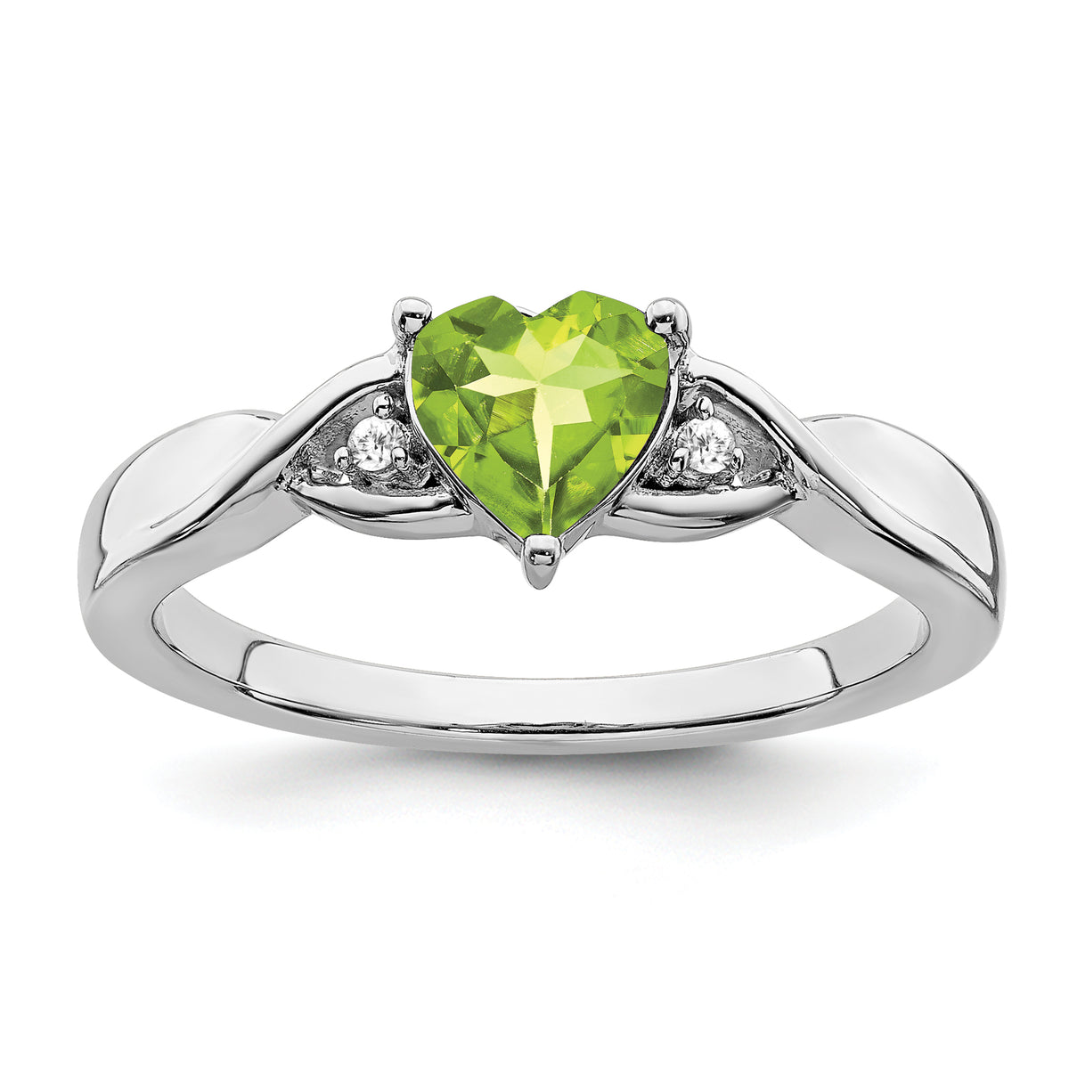 Sterling Silver Rhodium-plated Peridot and Diamond Ring