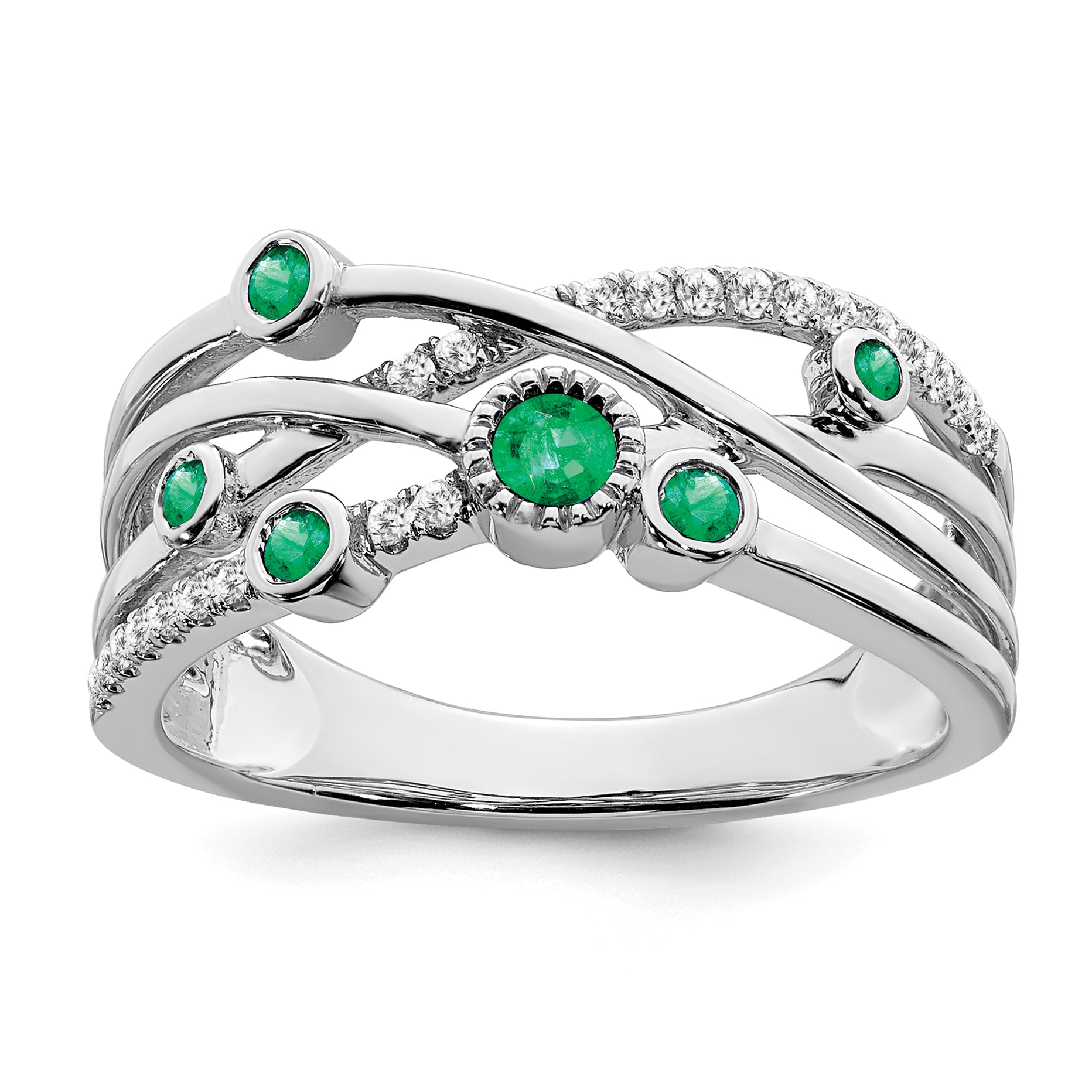 14k White Gold Emerald and Diamond Ring