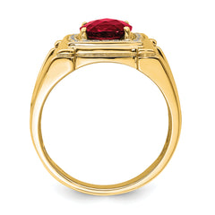 14K Lab Grown Diamond and Created Ruby Men's Ring