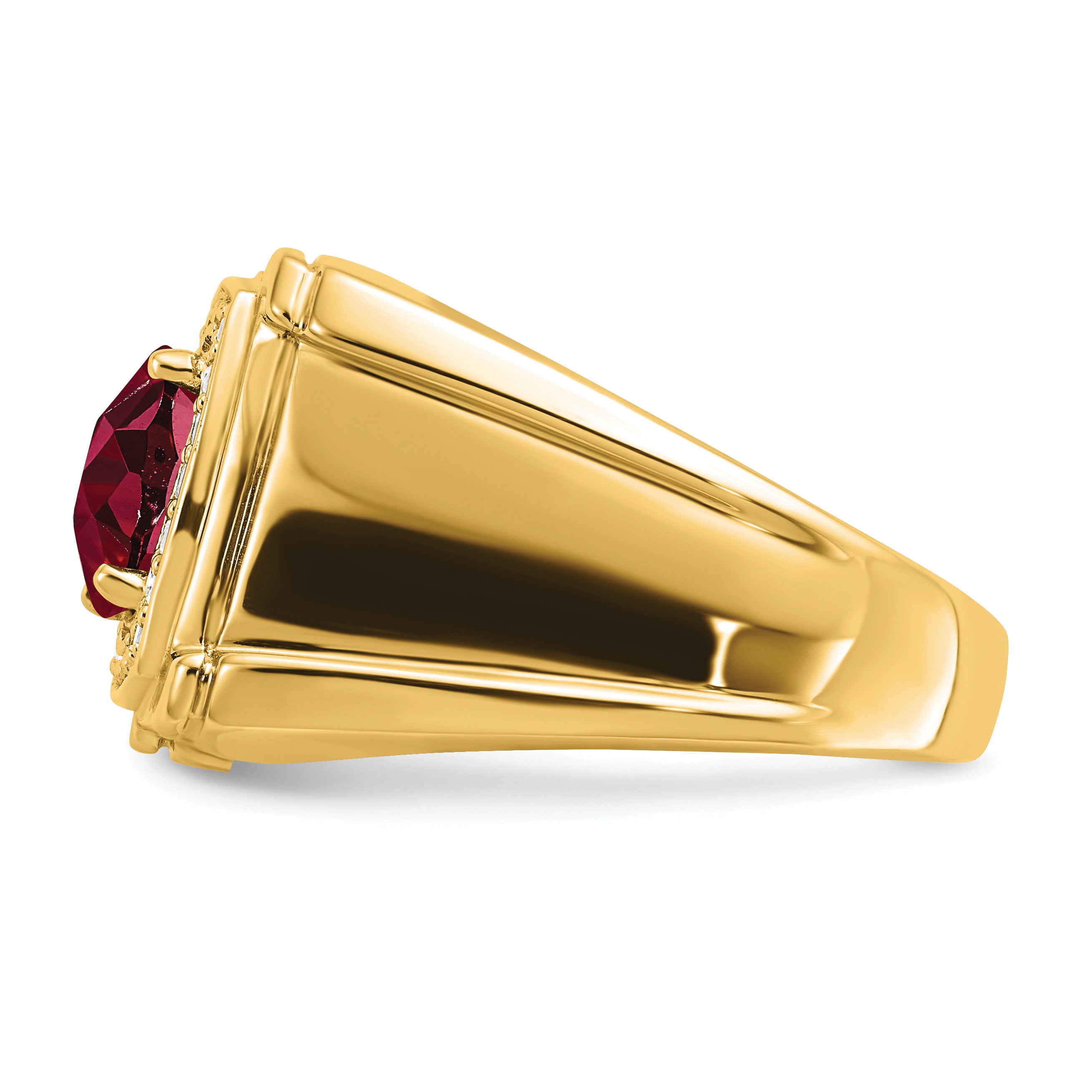 14K Lab Grown Diamond and Created Ruby Men's Ring