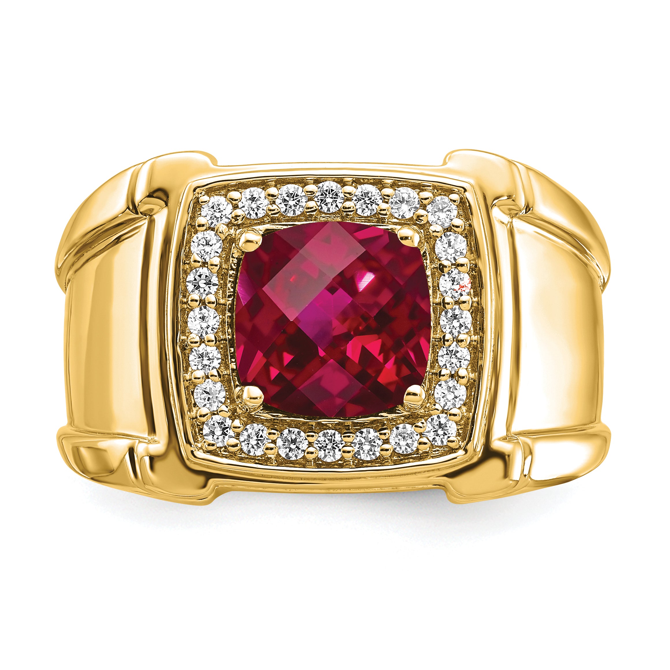 14K Lab Grown Diamond and Created Ruby Men's Ring