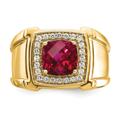 14K Lab Grown Diamond and Created Ruby Men's Ring