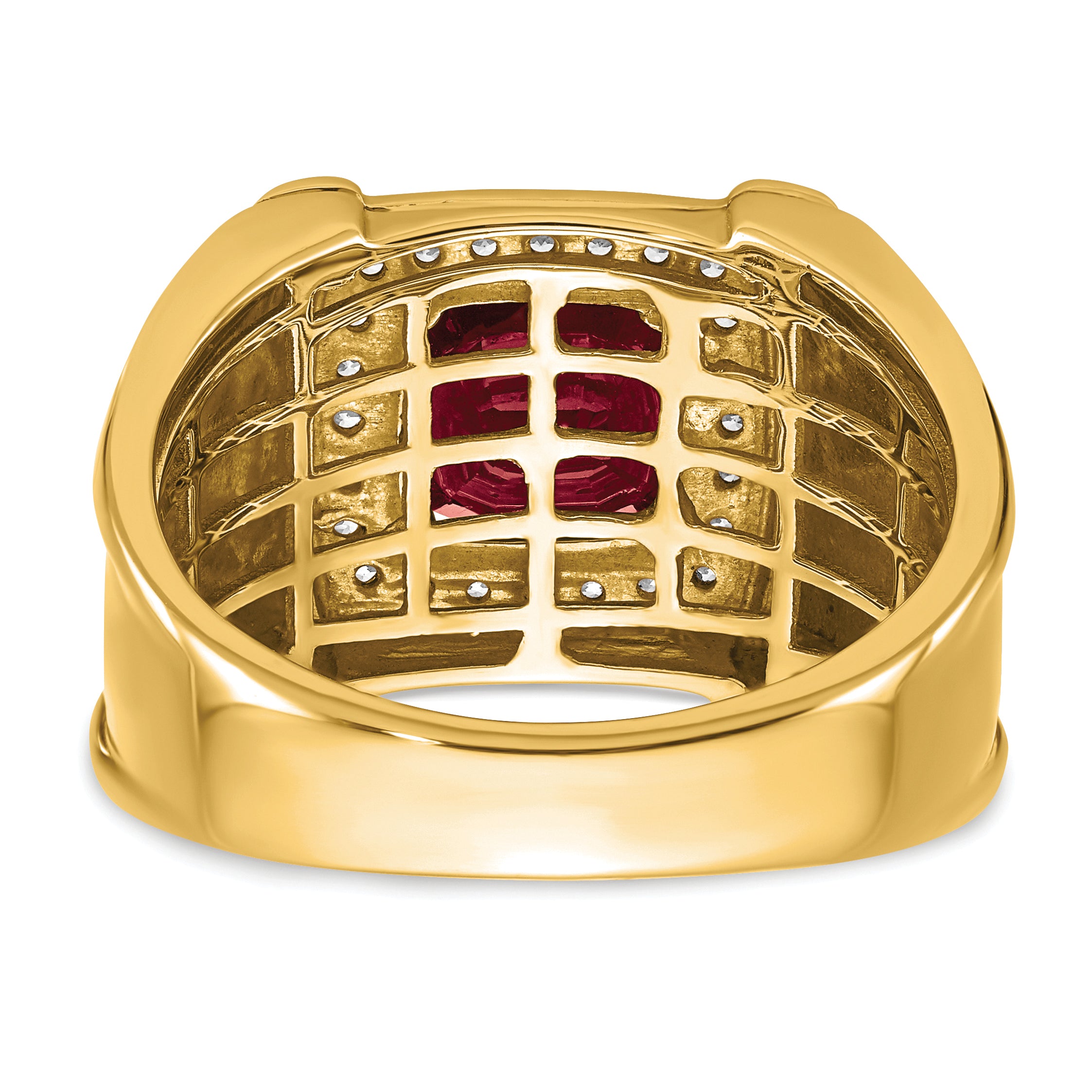 14K Lab Grown Diamond and Created Ruby Men's Ring