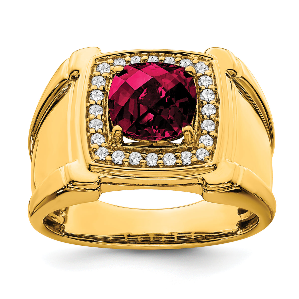 14K Lab Grown Diamond and Created Ruby Men's Ring