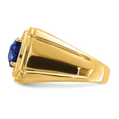 14K Lab Grown Diamond and Created Blue Sapphire Men's Ring