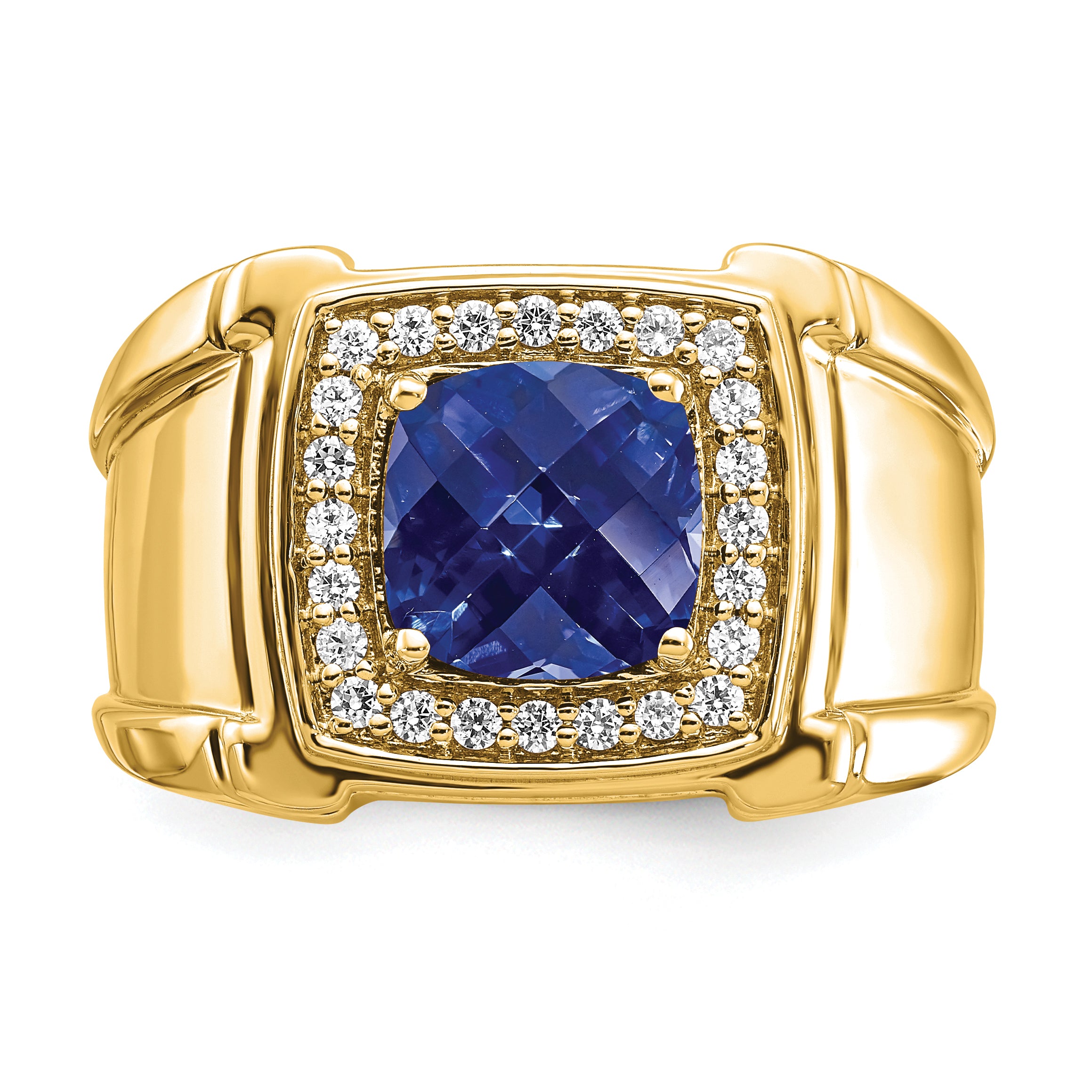 14K Lab Grown Diamond and Created Blue Sapphire Men's Ring