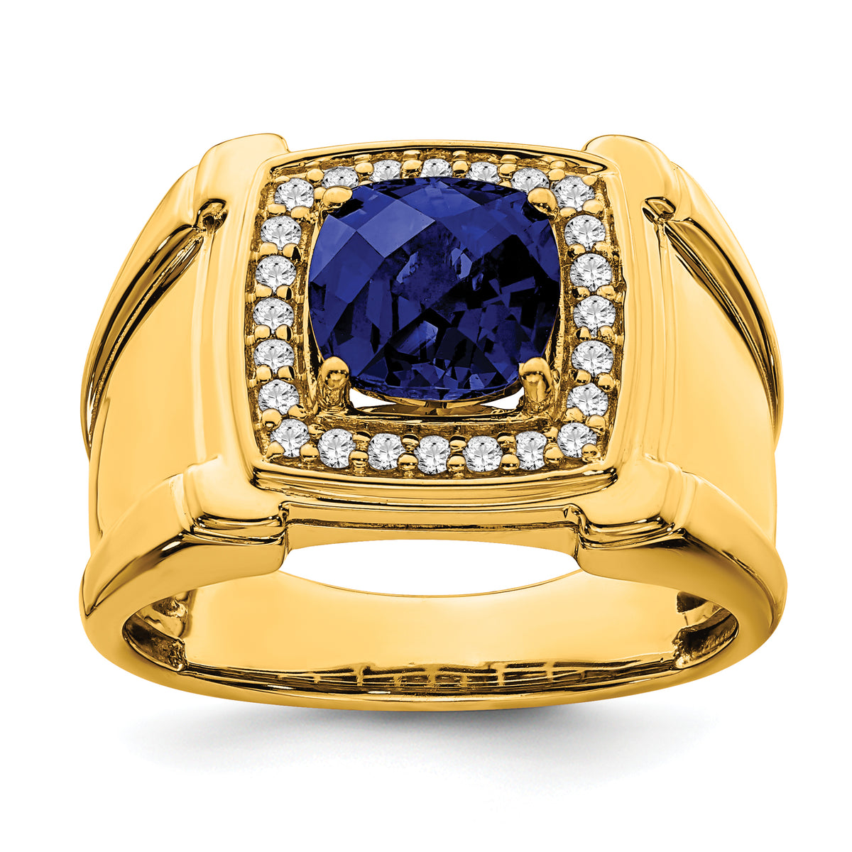 14K Lab Grown Diamond and Created Blue Sapphire Men's Ring