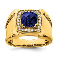 14K Lab Grown Diamond and Created Blue Sapphire Men's Ring