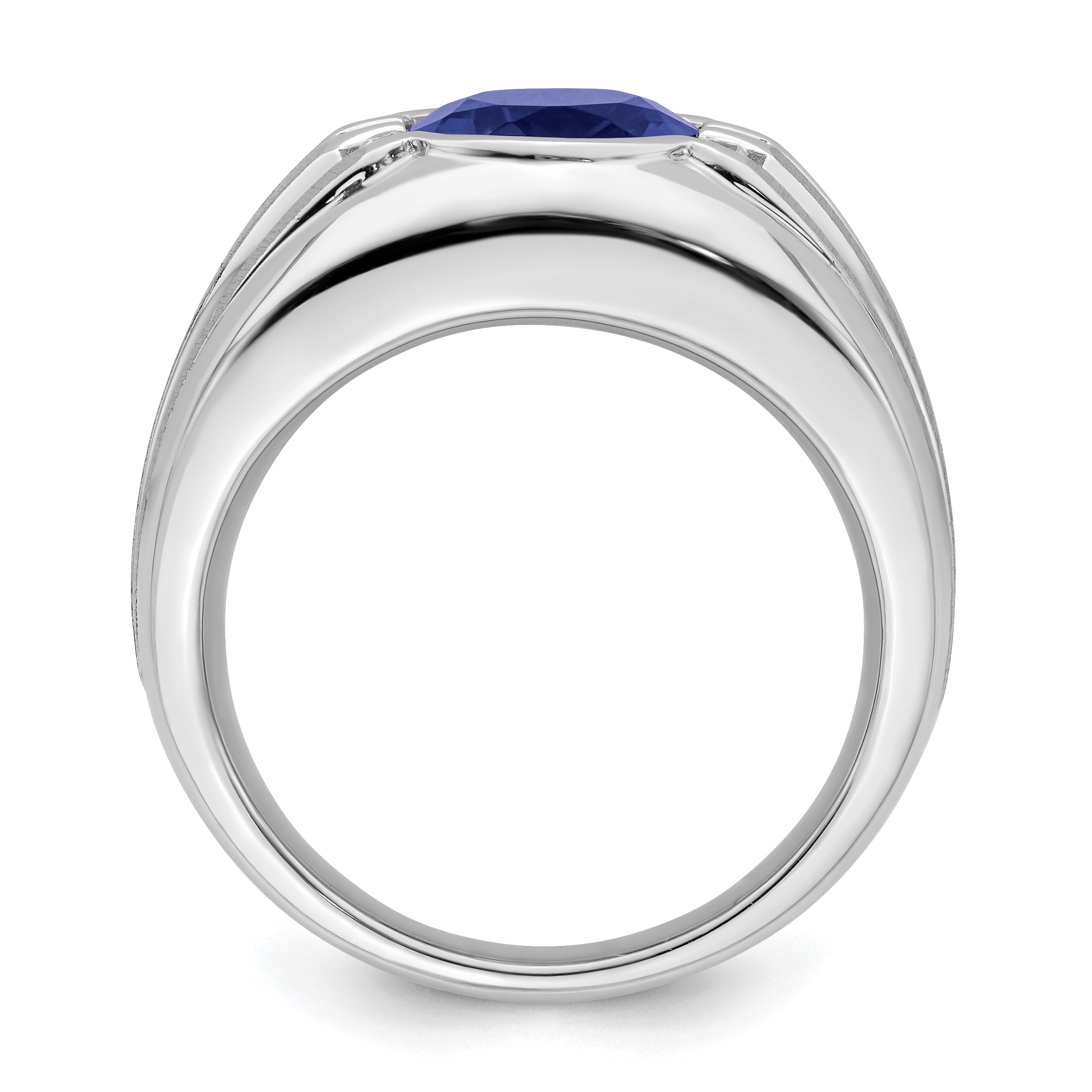 10k White Gold Created Sapphire and Diamond Mens Ring