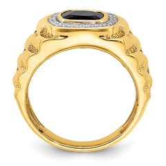 14K Lab Grown Diamond and Onyx Textured Men's Ring