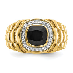 14K Lab Grown Diamond and Onyx Textured Men's Ring