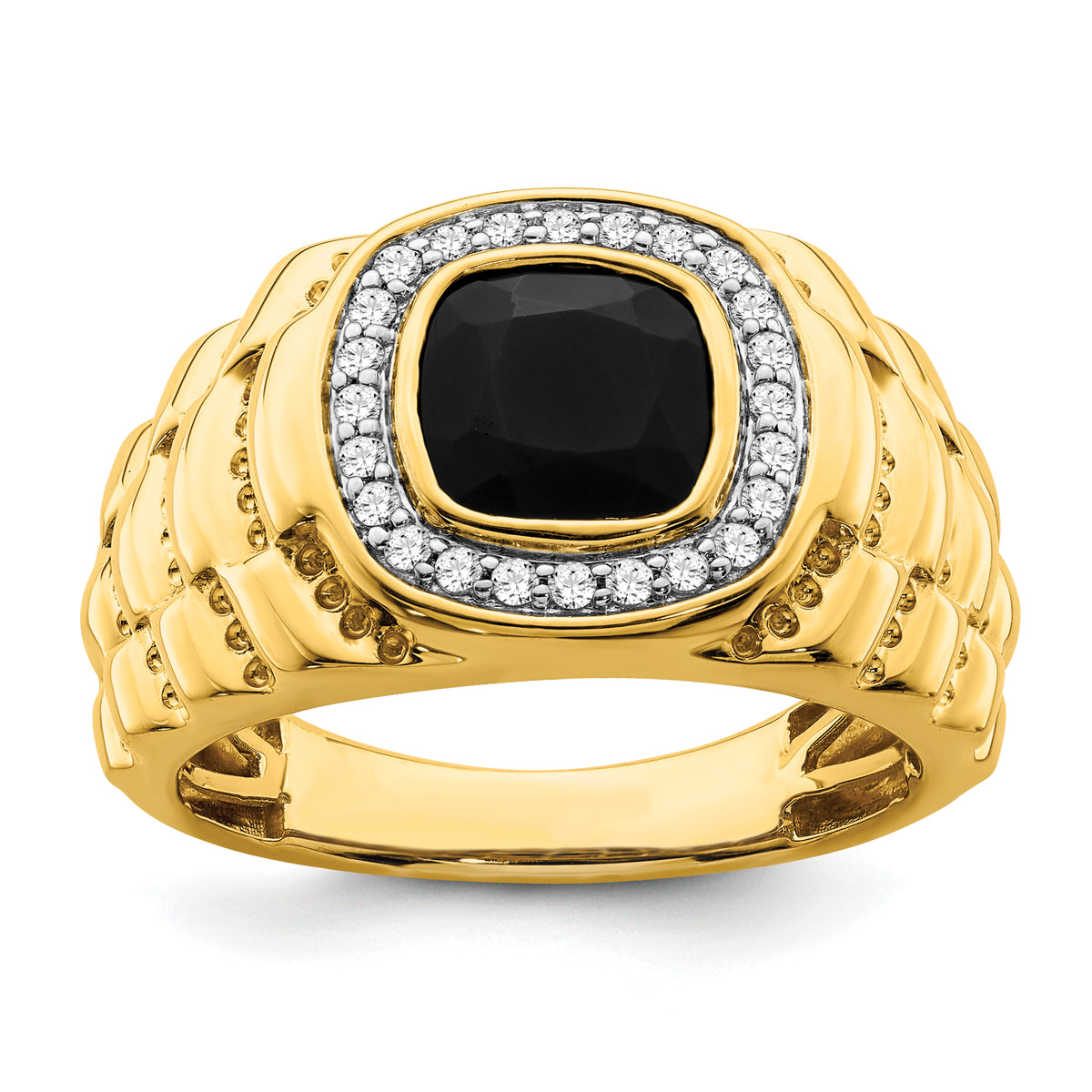 14K Lab Grown Diamond and Onyx Textured Men's Ring