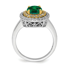 14K Two-Tone Lab Grown Diamond & Created Emerald Ring