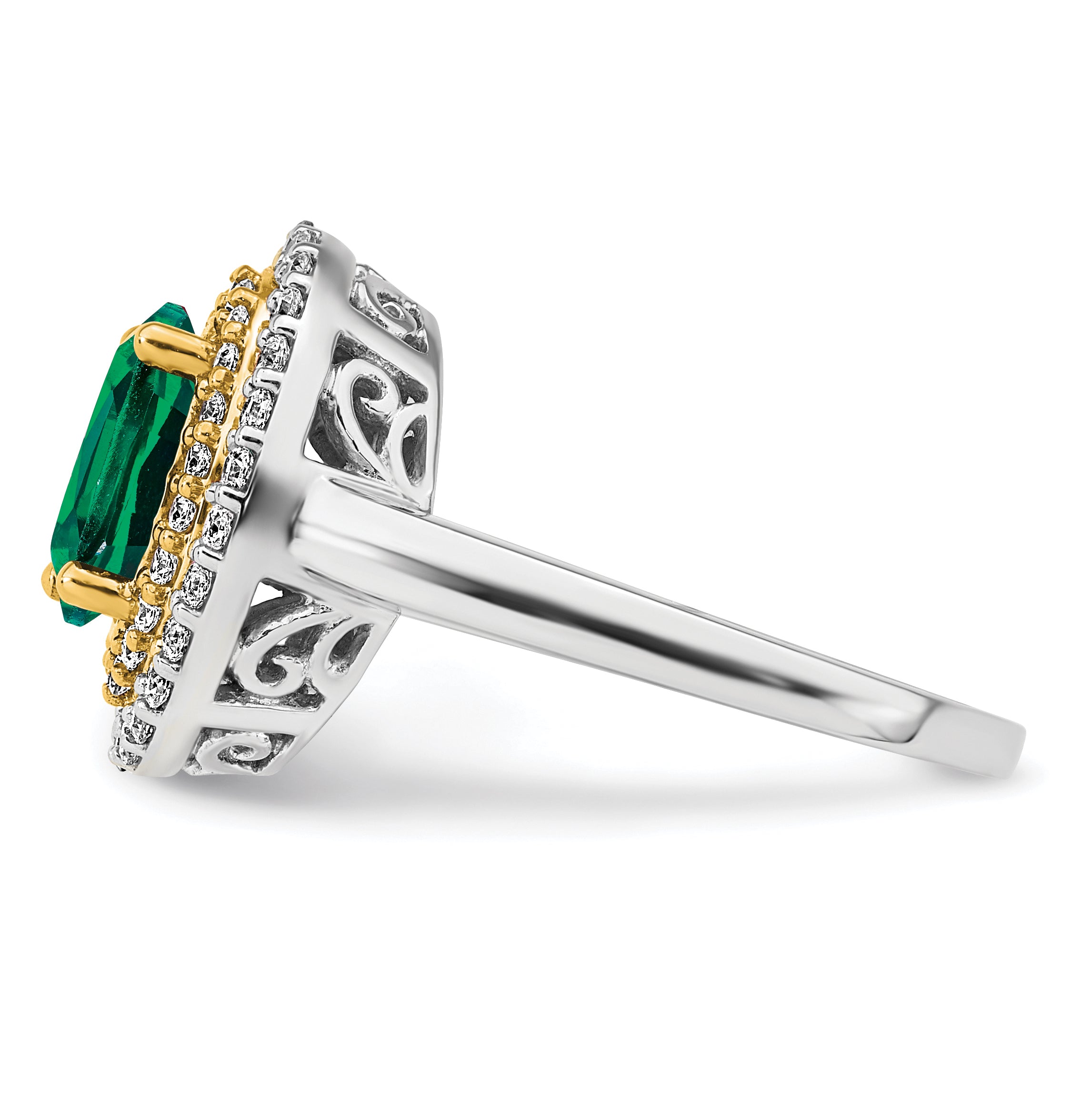 14K Two-Tone Lab Grown Diamond & Created Emerald Ring