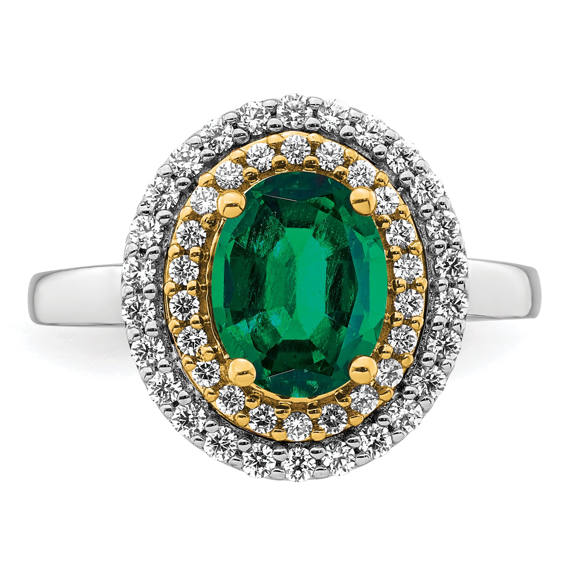 14K Two-Tone Lab Grown Diamond & Created Emerald Ring