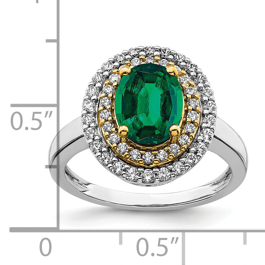 14K Two-Tone Lab Grown Diamond & Created Emerald Ring