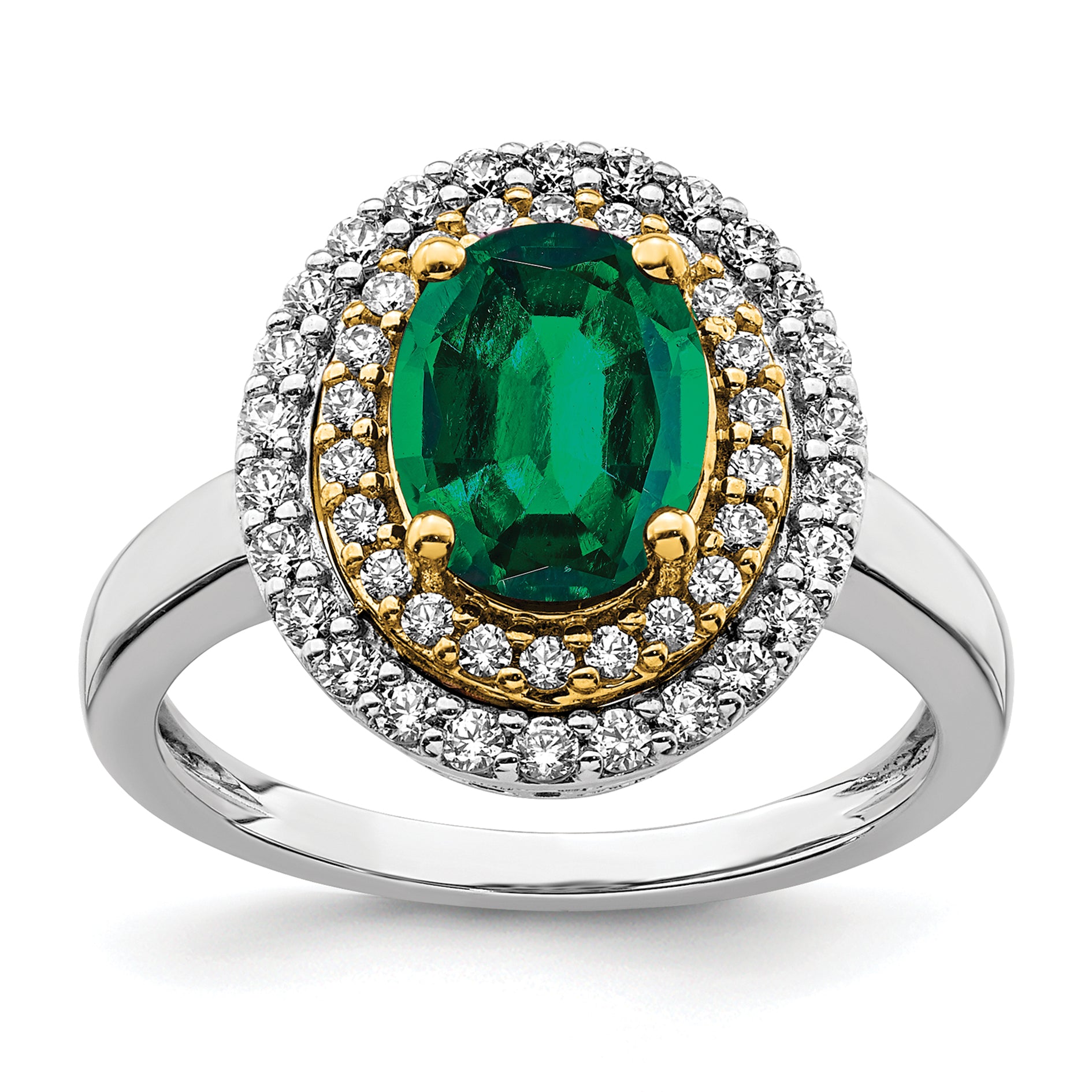 14K Two-Tone Lab Grown Diamond & Created Emerald Ring