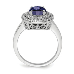 14K White Gold Lab Grown Diamond & Created Blue Sapphire Ring