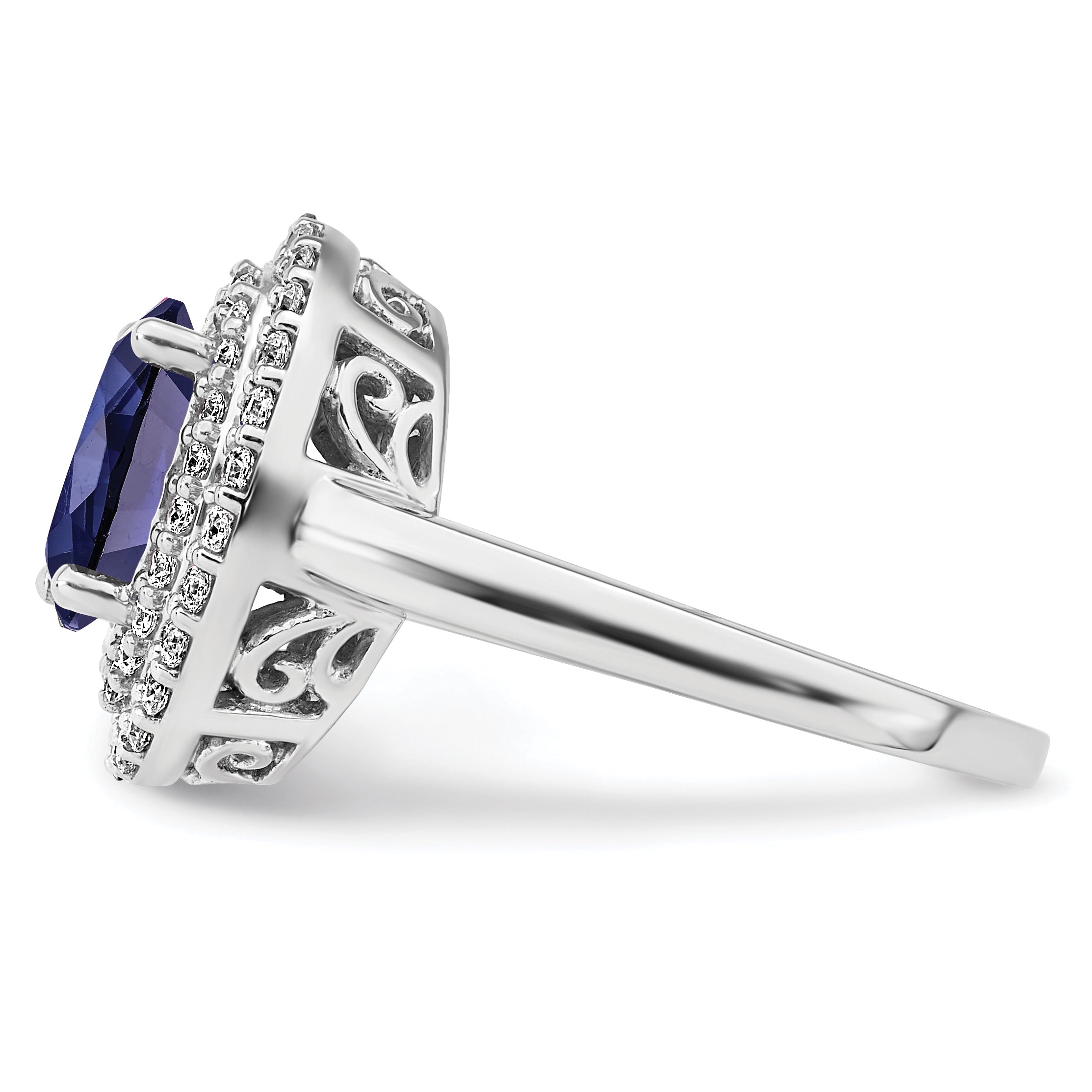 14K White Gold Lab Grown Diamond & Created Blue Sapphire Ring