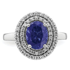 14K White Gold Lab Grown Diamond & Created Blue Sapphire Ring