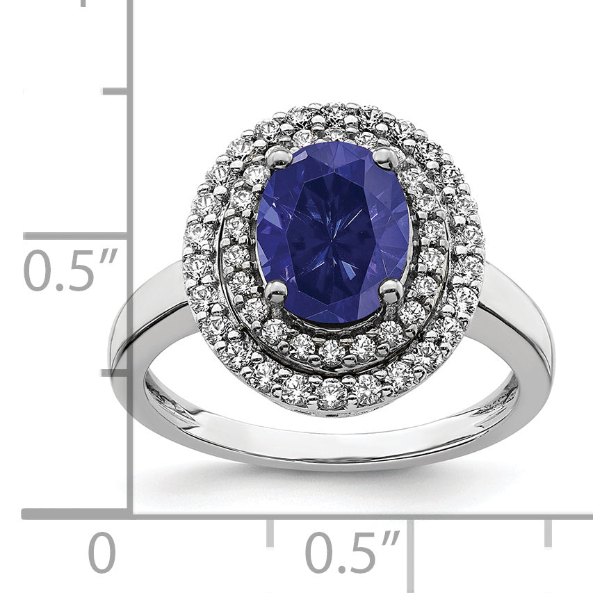 14K White Gold Lab Grown Diamond & Created Blue Sapphire Ring