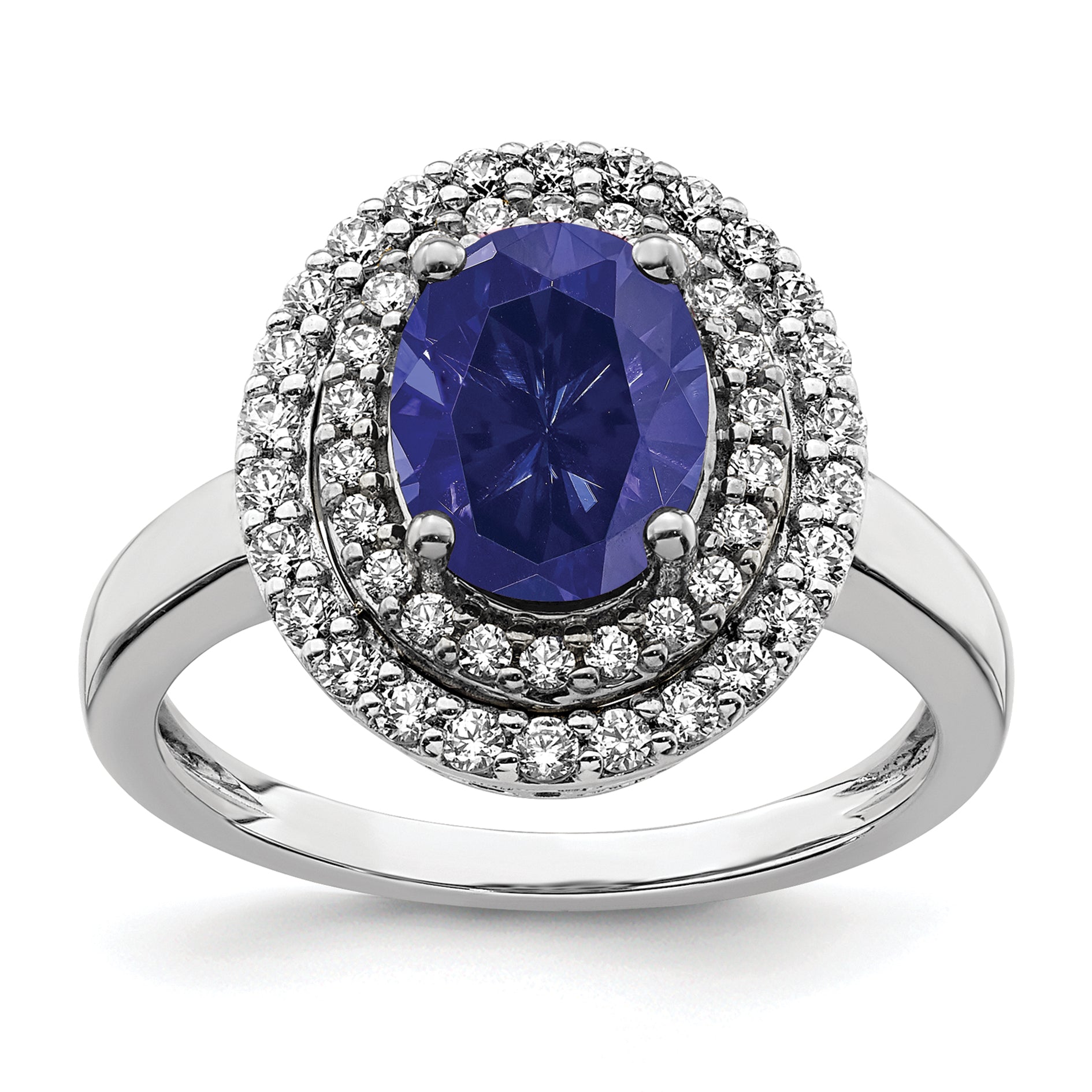 14K White Gold Lab Grown Diamond & Created Blue Sapphire Ring