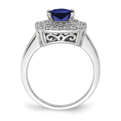 14K White Gold Lab Grown Diamond & Created Blue Sapphire Ring