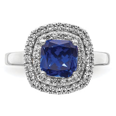 14K White Gold Lab Grown Diamond & Created Blue Sapphire Ring