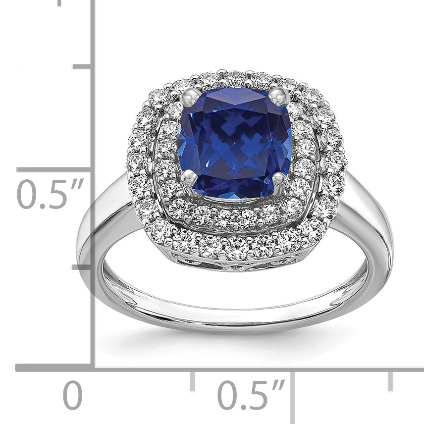 14K White Gold Lab Grown Diamond & Created Blue Sapphire Ring