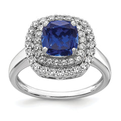 14K White Gold Lab Grown Diamond & Created Blue Sapphire Ring