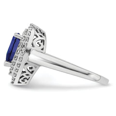 14K White Gold Lab Grown Diamond & Created Blue Sapphire Ring